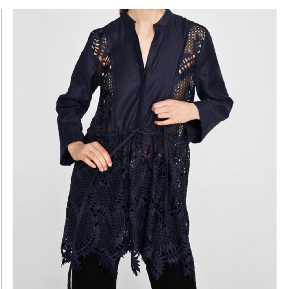 Zara Deep Blue Lace Tunic or Top - Picture 2 of 5